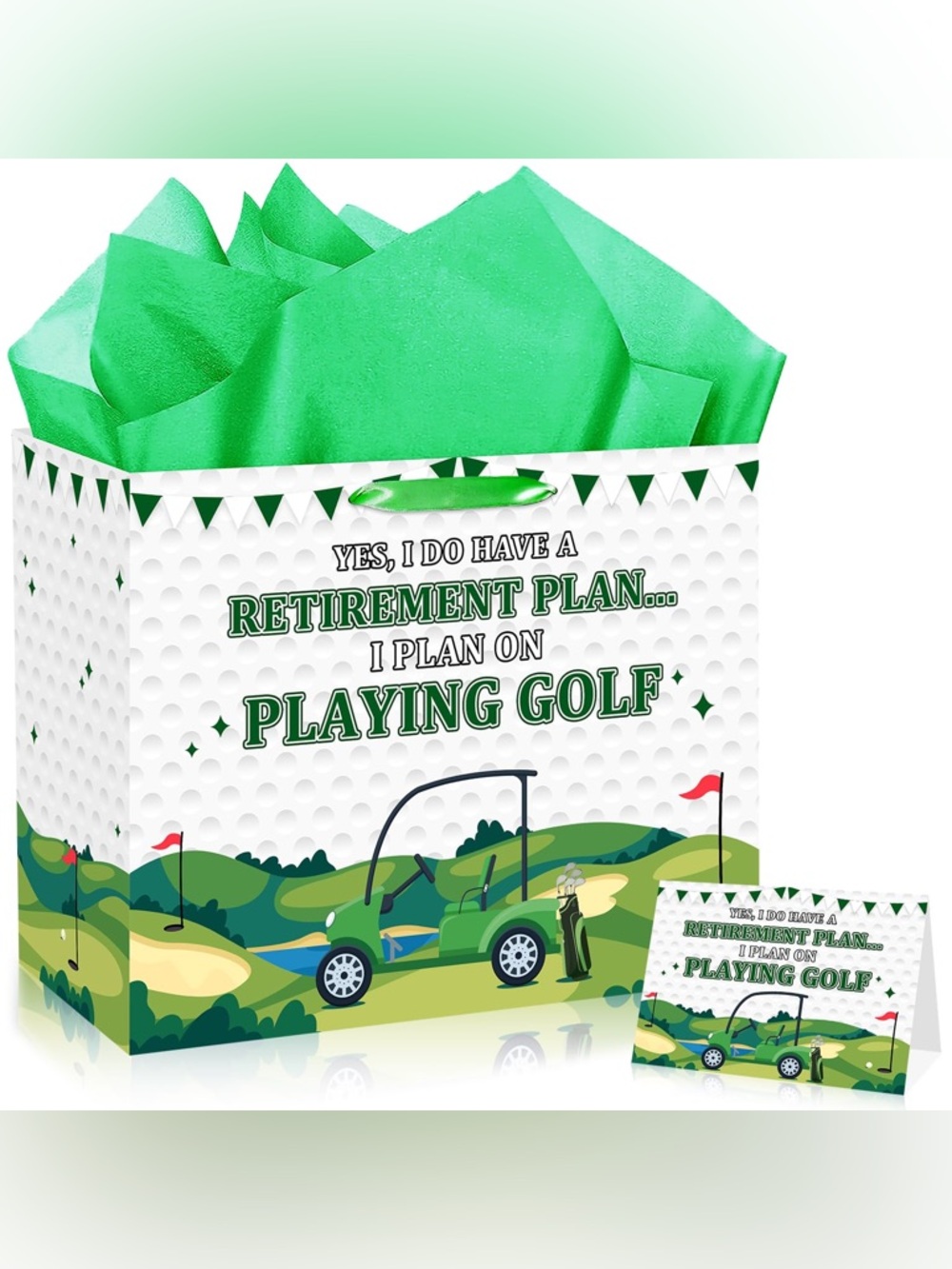 Retirement Plan Playing Golf Gift Bag with Green Tissue